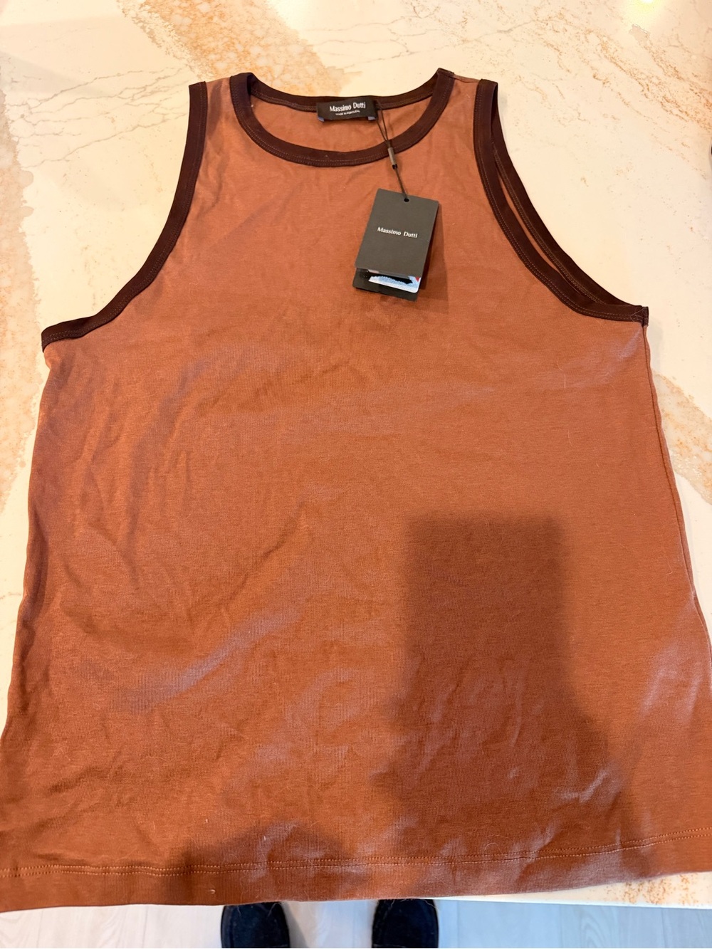 Massimo Dutti Brown Tank Top with Contrast Trim